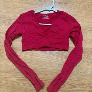 Garage Red Ribbed Long Sleeve Crop Top